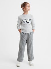 Reiss Grey Faye 4-9 yrs Wool Blend Striped Elasticated Trousers - Image 3 of 6