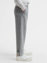 Reiss Grey Faye 4-9 yrs Wool Blend Striped Elasticated Trousers - Image 4 of 6