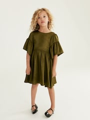 Olive Green Textured Satin Dress (3-16yrs) - Image 1 of 6