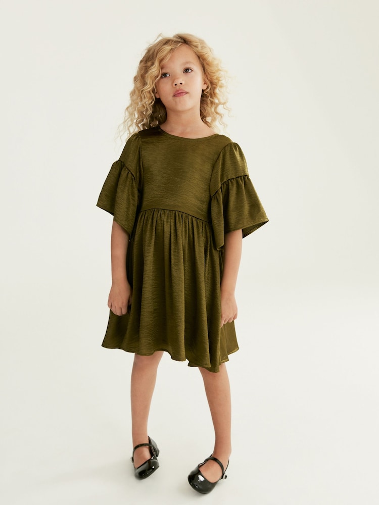 Olive Green Textured Satin Dress (3-16yrs) - Image 1 of 6
