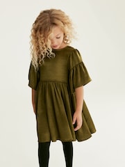 Olive Green Textured Satin Dress (3-16yrs) - Image 2 of 6