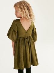 Olive Green Textured Satin Dress (3-16yrs) - Image 3 of 6