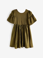Olive Green Textured Satin Dress (3-16yrs) - Image 4 of 6