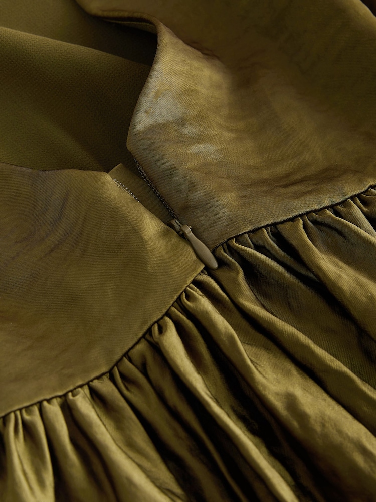 Olive Green Textured Satin Dress (3-16yrs) - Image 6 of 6