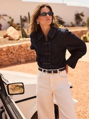Mint Velvet Blue Denim Knot Button Shirt - Image 1 of 8