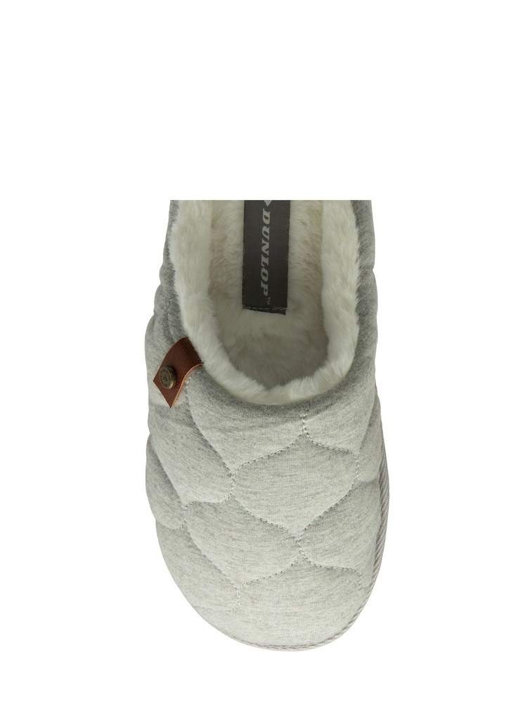Dunlop Grey Ladies Closed Toe Quilted Mule Slippers - Image 4 of 4