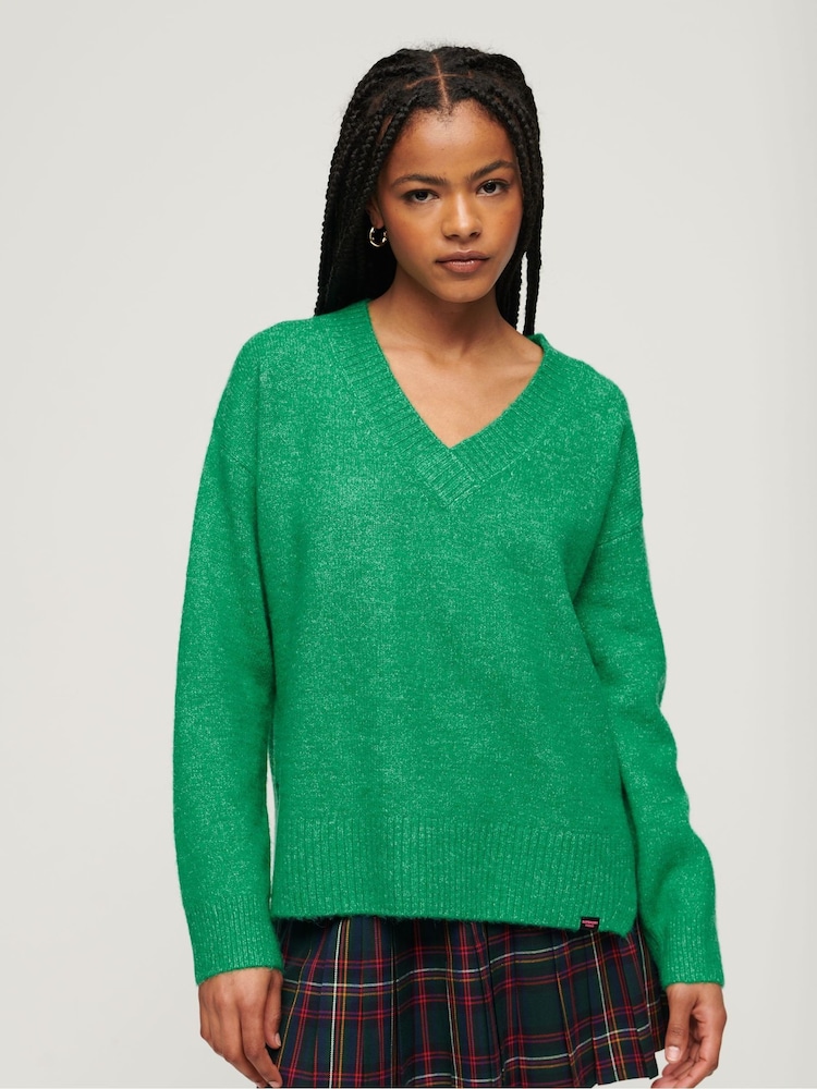 Grün - Superdry Oversize-Pullover mit V-Ausschnitt - Bild 1 von 6
