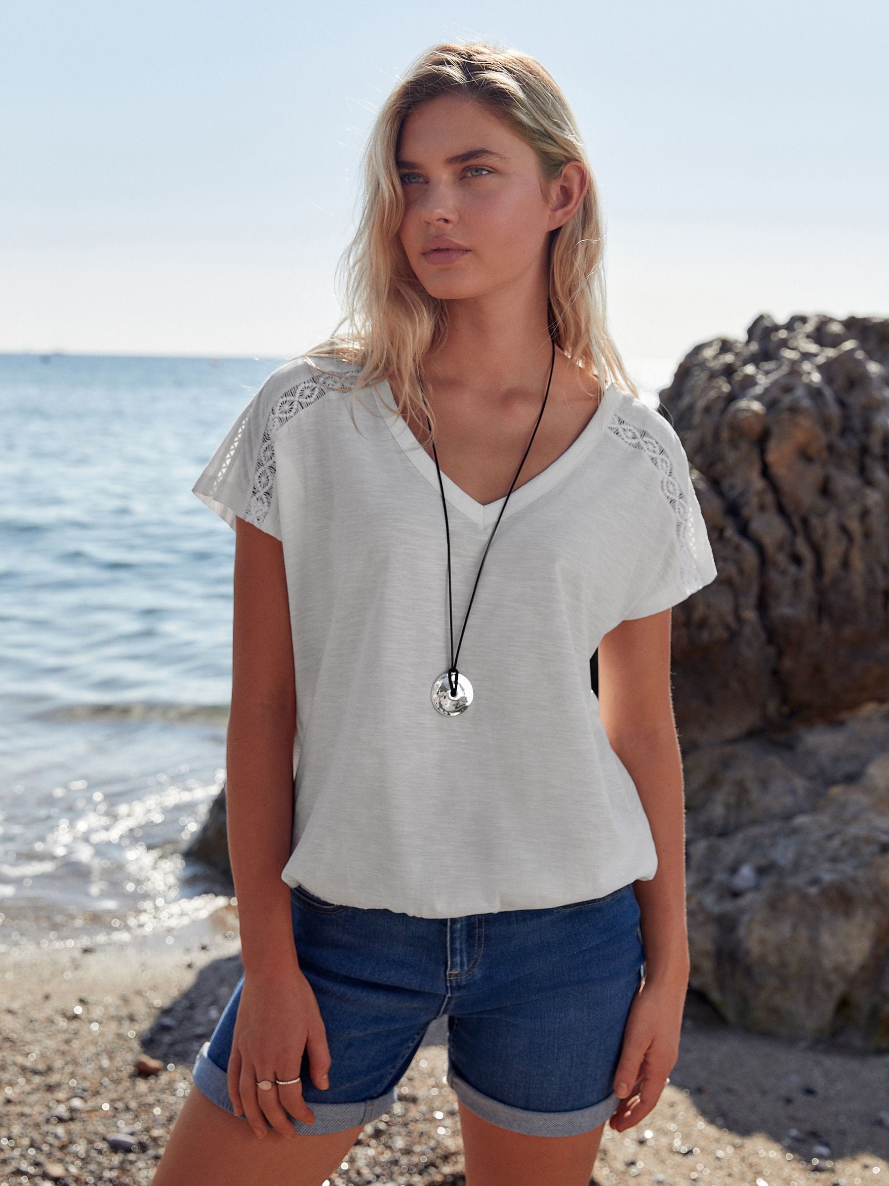 Buy White V Neck 100 Cotton Bubble Hem Top from Next Ireland