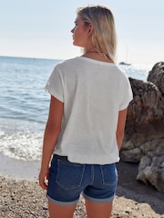 White V-Neck 100% Cotton Bubble Hem Top - Image 3 of 6