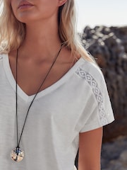White V-Neck 100% Cotton Bubble Hem Top - Image 4 of 6