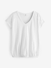 White V-Neck 100% Cotton Bubble Hem Top - Image 5 of 6