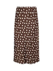 Yours Curve Brown Satin Spot Print Skirt - Image 5 of 6