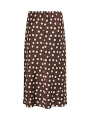 Yours Curve Brown Satin Spot Print Skirt - Image 6 of 6