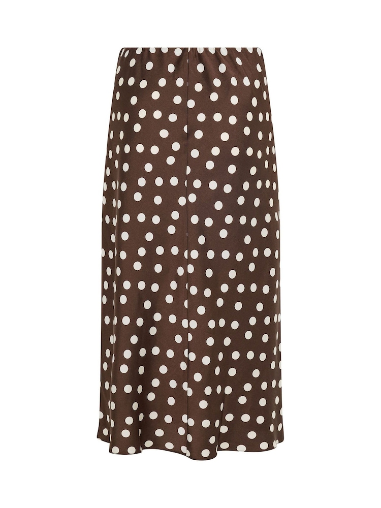 Yours Curve Brown Satin Spot Print Skirt - Image 6 of 6