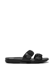 FitFlop Gracie Black Rubbre-Buckle Two-Bar Leather Slides - Image 1 of 4