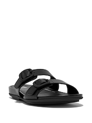 FitFlop Gracie Black Rubbre-Buckle Two-Bar Leather Slides - Image 2 of 4