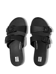 FitFlop Gracie Black Rubbre-Buckle Two-Bar Leather Slides - Image 3 of 4