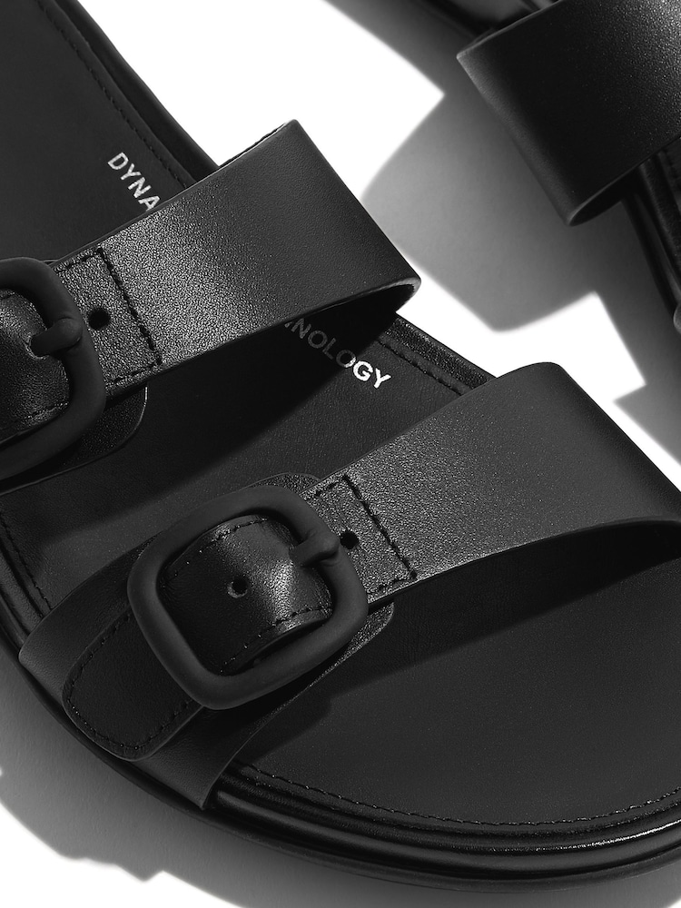 FitFlop Gracie Black Rubbre-Buckle Two-Bar Leather Slides - Image 4 of 4