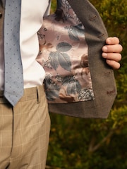 Taupe Brown Regular Fit Trimmed Check Suit Waistcoat - Image 4 of 8