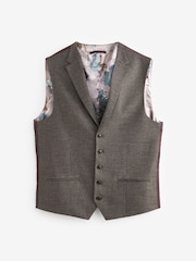 Taupe Brown Regular Fit Trimmed Check Suit Waistcoat - Image 5 of 8