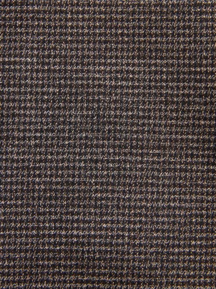 Taupe Brown Regular Fit Trimmed Check Suit Waistcoat - Image 8 of 8