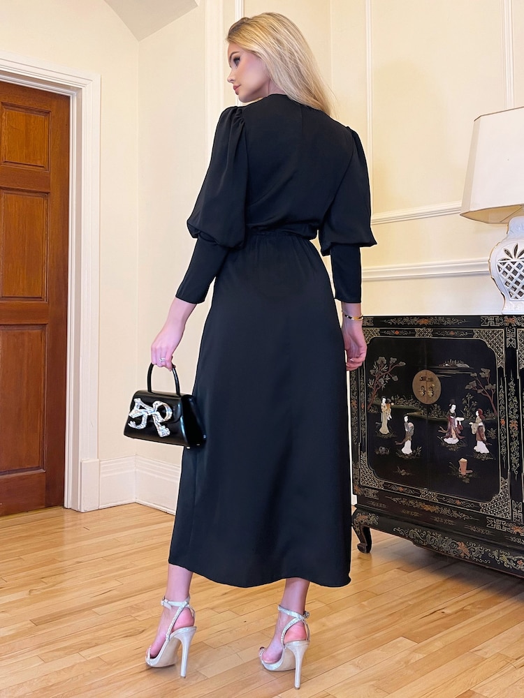 AX Paris High Knot Neck Wrap Midi Black Dress - Image 2 of 4