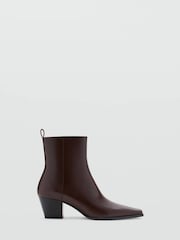 Mango Brown Leather Square Toe Block Heel Ankle Boots - Image 2 of 4