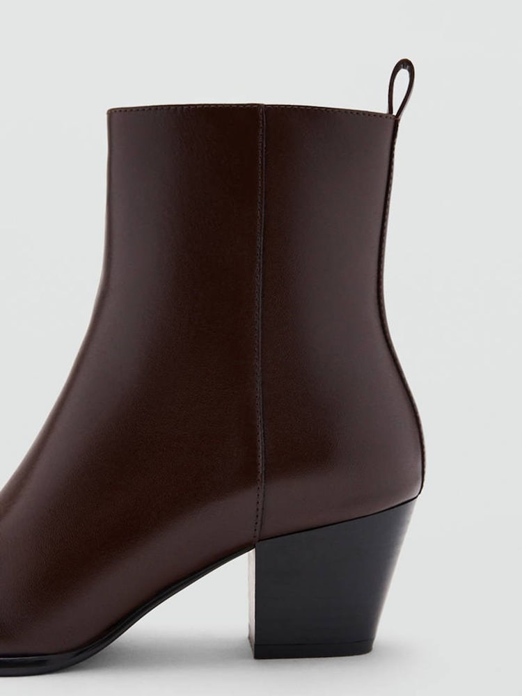 Mango Brown Leather Square Toe Block Heel Ankle Boots - Image 4 of 4
