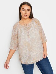 Yours Curve Pink Tie Neck Blouse - Image 1 of 4