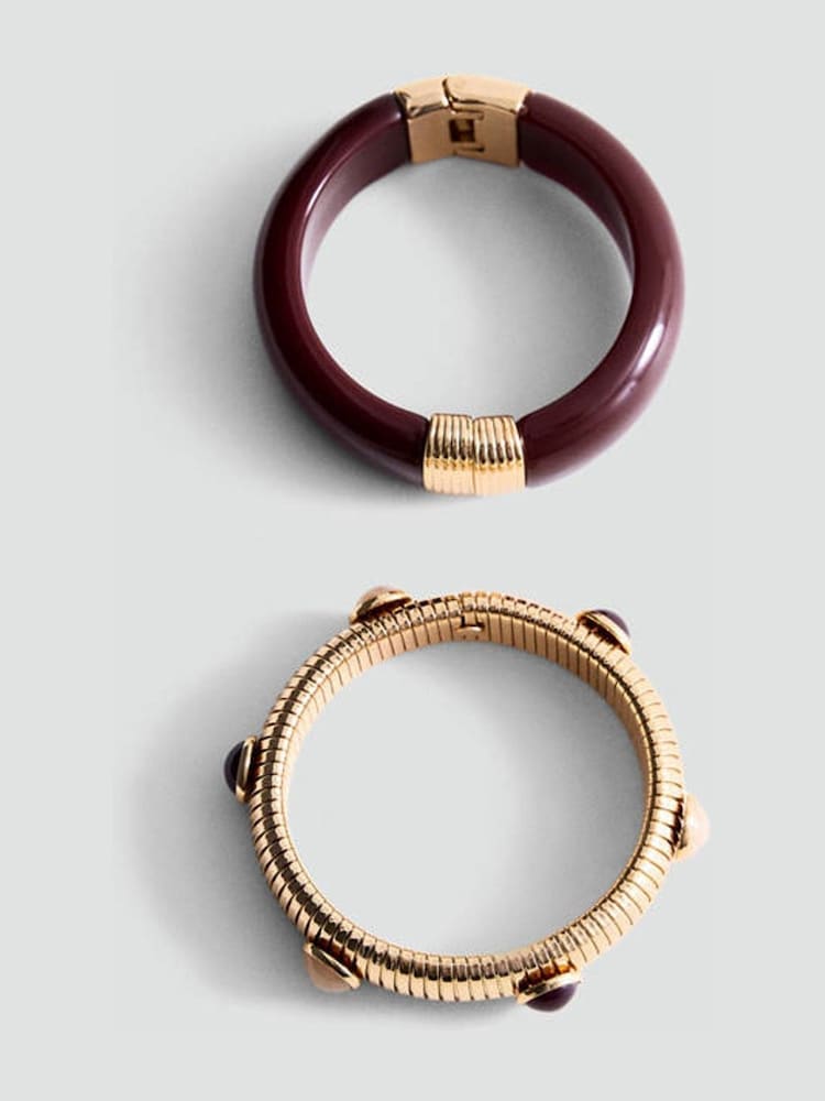 Mango Gold Tone Statement Stone Bangles 2 Pack - Image 1 of 3