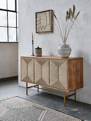 French Connection Mango Wood and Woven Co-ord Tatami Sideboard - Image 1 of 8