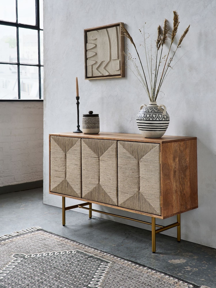French Connection Mango Wood and Woven Co-ord Tatami Sideboard - Image 1 of 8
