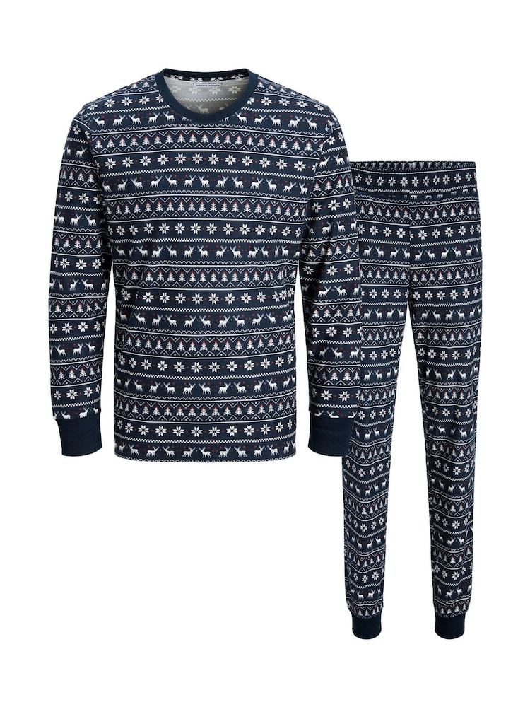 JJXX Blue Christmas Lounge Pyjamas Set - Image 2 of 4