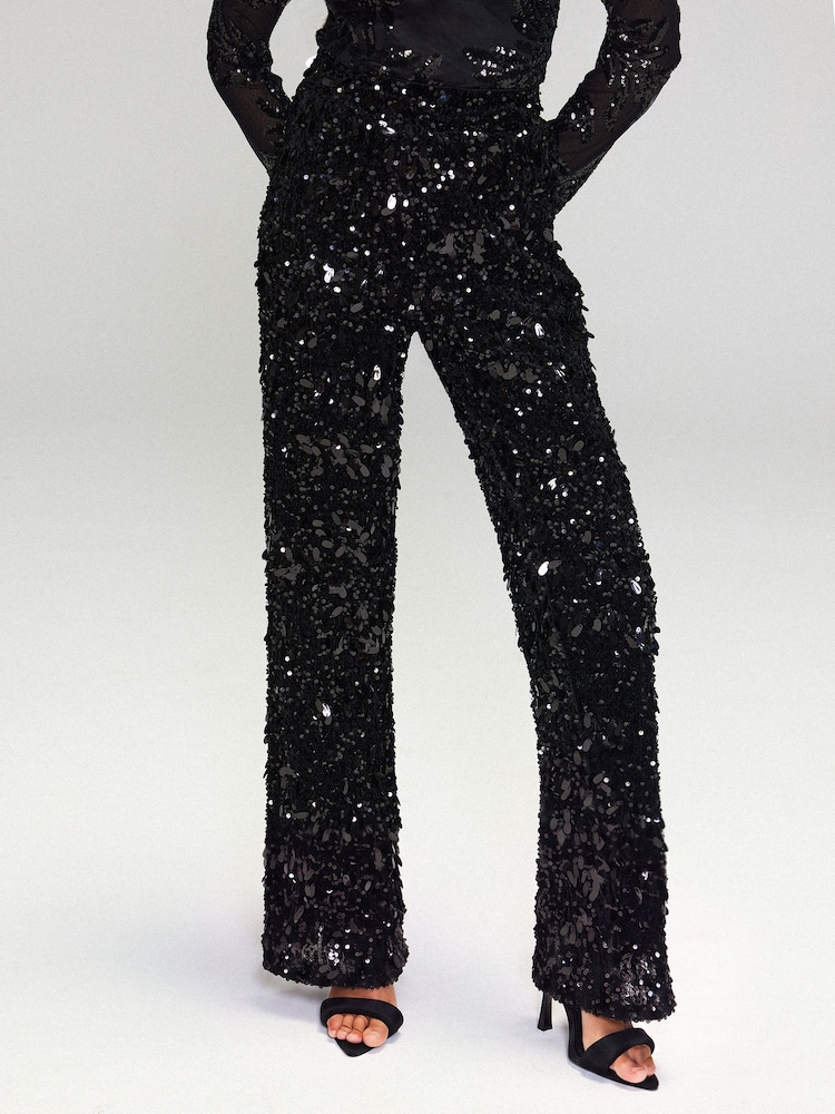 Lipsy Velvet Wide Leg Sequin Trousers - صورة 2 من 5