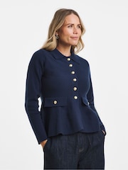 JD Williams Blue Military Peplum Cardigan - Image 1 of 4