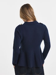 JD Williams Blue Military Peplum Cardigan - Image 2 of 4