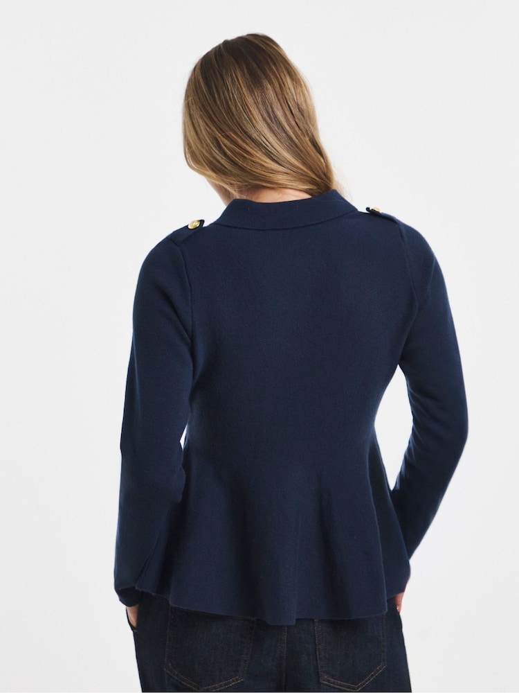 JD Williams Blue Military Peplum Cardigan - Image 2 of 4 JD Williams Blue Military Peplum Cardigan - Image 2 of 4
