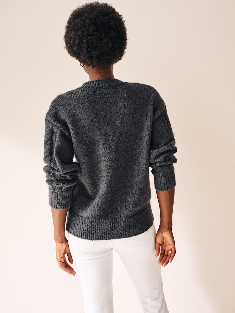 Charcoal Grey Ladder Stitch Cable Jumper - Image 2 of 6