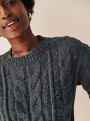 Charcoal Grey Ladder Stitch Cable Jumper - Image 4 of 6