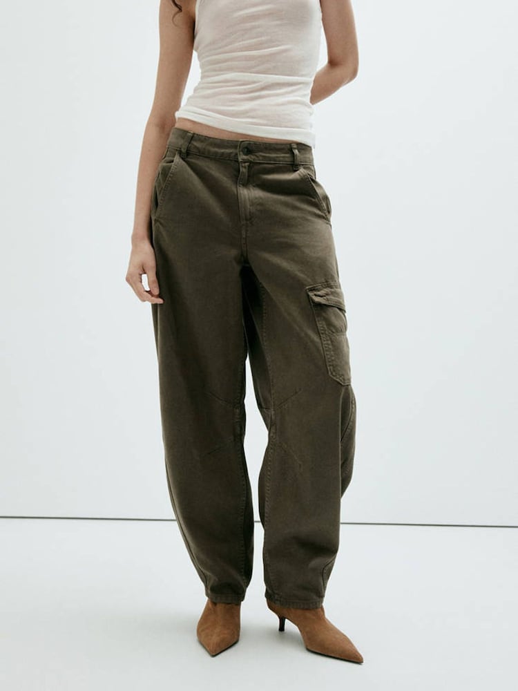 Mango Nude Clean Cargo Barrel Trousers - Image 1 of 7