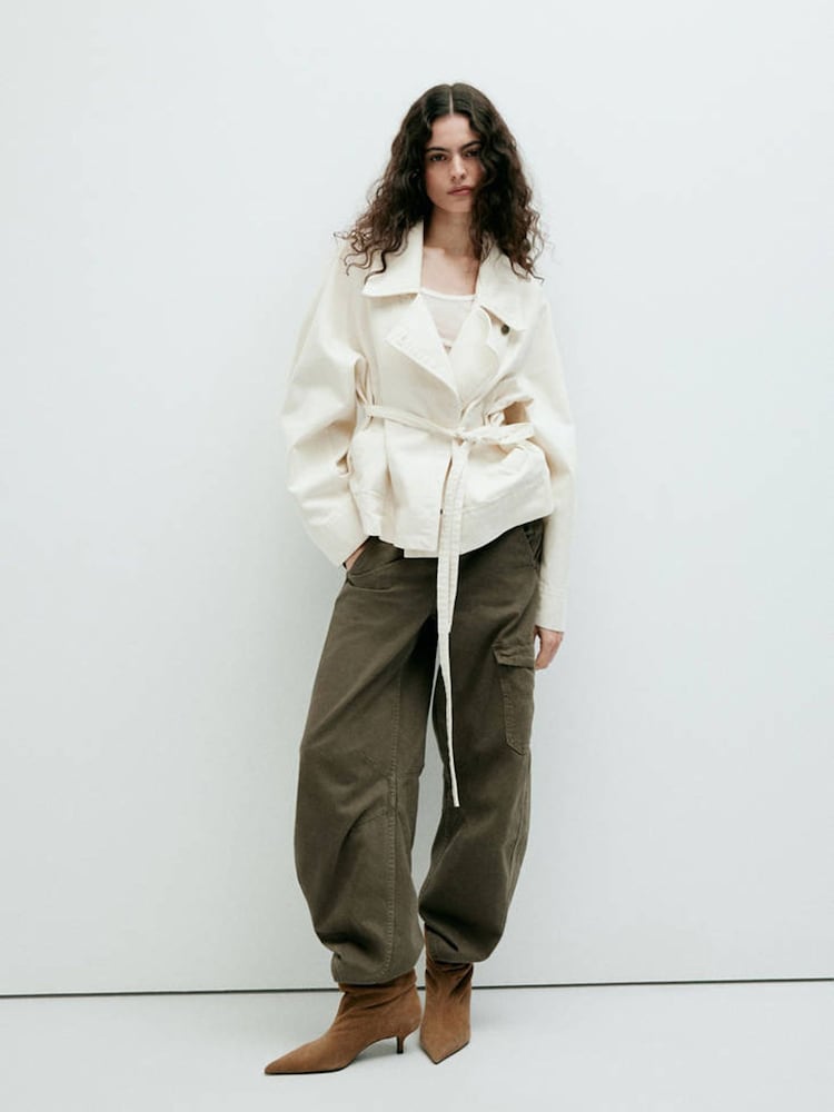 Mango Nude Clean Cargo Barrel Trousers - Image 2 of 7