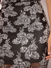 Lipsy X Samie Elishi Black/Silver Mesh Sequin Midaxi Skirt - Image 6 of 6