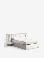 Soft Velvet Natural Oyster Mayfair Upholstered Hotel Bed Frame with Ottoman Storage Bedside Tables and Lights - Image 6 of 8