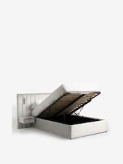 Soft Velvet Natural Oyster Mayfair Upholstered Hotel Bed Frame with Ottoman Storage Bedside Tables and Lights - Image 7 of 8