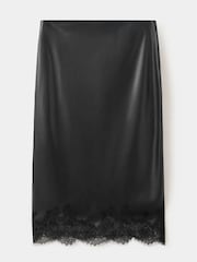 Mango Black Faux Leather Lace Trim Midi Skirt - Image 5 of 7