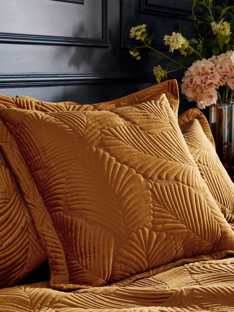 Riva Paoletti Gold Palmeria Quilted Polyester Filled Cushion - Image 1 of 5