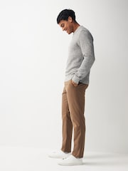 Tan Brown Slim Smart Textured Chino Trousers - Image 3 of 9