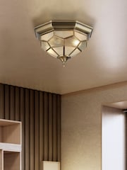 Searchlight Brass Robin Antique Brass Flush Ceiling Light - Image 1 of 3