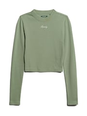 Vert clair - Haut ajusté Superdry côtelé à manches longues - Image 4 of 6