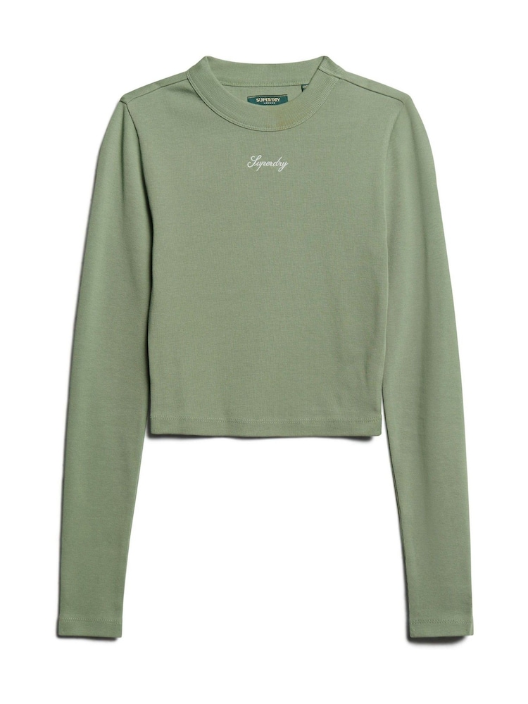 Vert clair - Haut ajusté Superdry côtelé à manches longues - Image 4 of 6